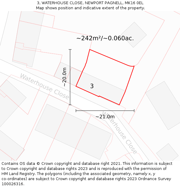 3, WATERHOUSE CLOSE, NEWPORT PAGNELL, MK16 0EL: Plot and title map