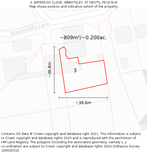 3, WATERLOO CLOSE, ABBOTSLEY, ST NEOTS, PE19 6UX: Plot and title map