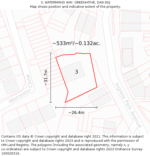 3, WATERMANS WAY, GREENHITHE, DA9 9GJ: Plot and title map