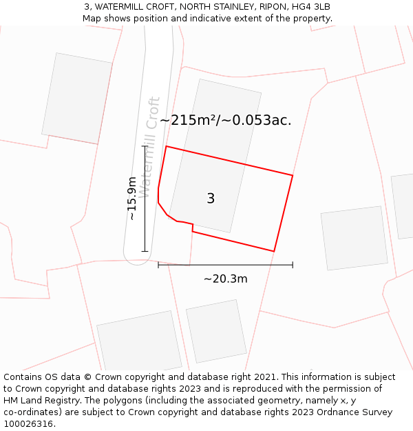 3, WATERMILL CROFT, NORTH STAINLEY, RIPON, HG4 3LB: Plot and title map