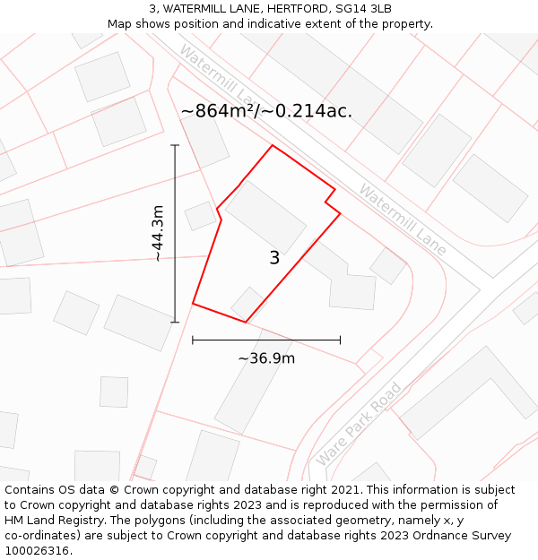 3, WATERMILL LANE, HERTFORD, SG14 3LB: Plot and title map