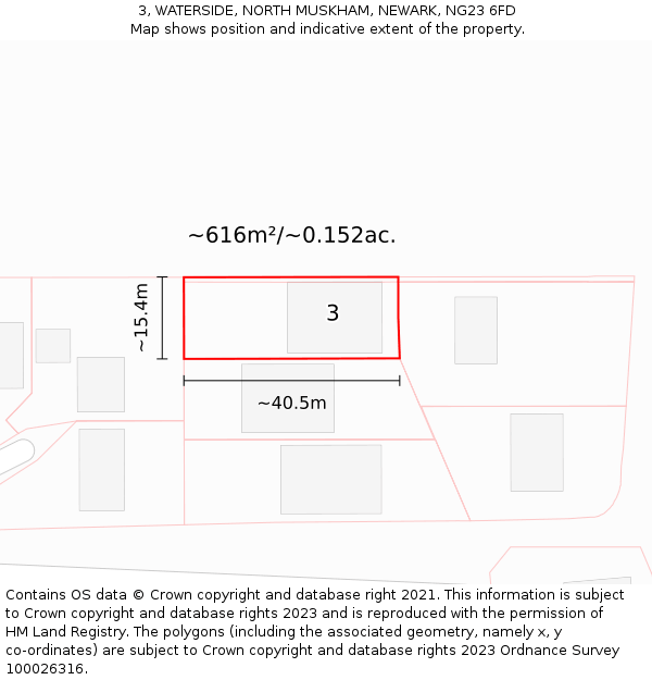 3, WATERSIDE, NORTH MUSKHAM, NEWARK, NG23 6FD: Plot and title map