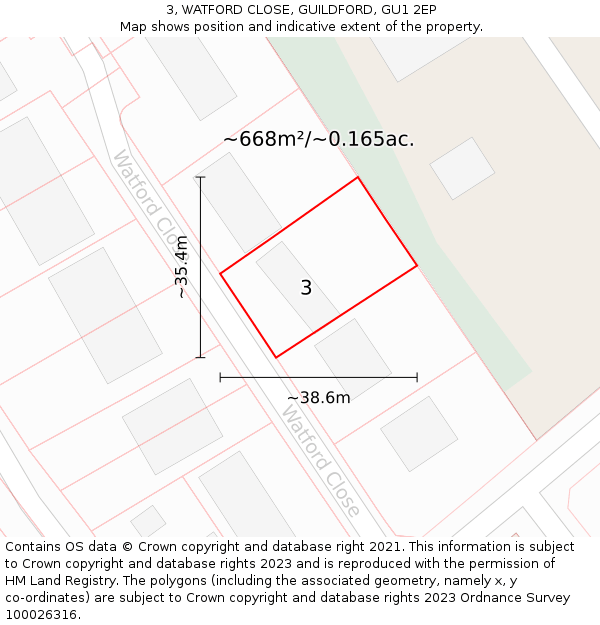 3, WATFORD CLOSE, GUILDFORD, GU1 2EP: Plot and title map