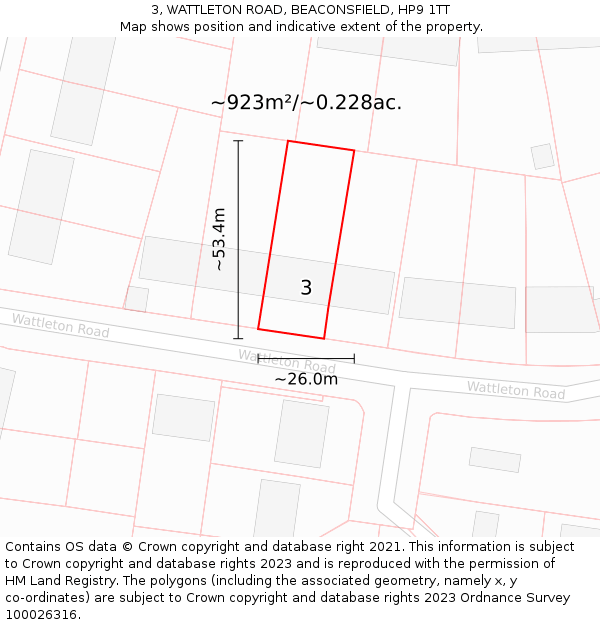 3, WATTLETON ROAD, BEACONSFIELD, HP9 1TT: Plot and title map