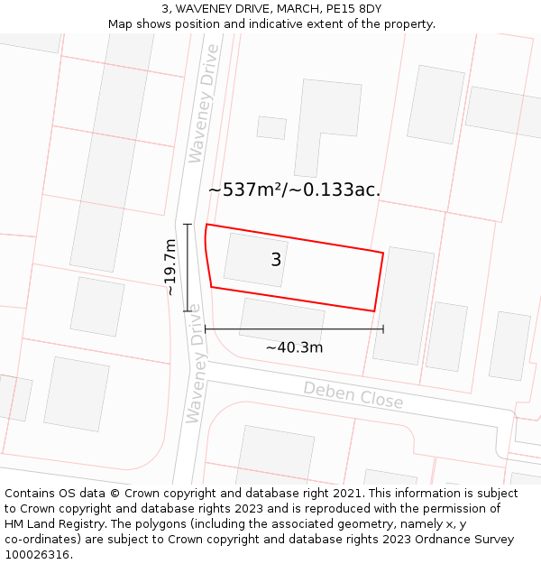 3, WAVENEY DRIVE, MARCH, PE15 8DY: Plot and title map