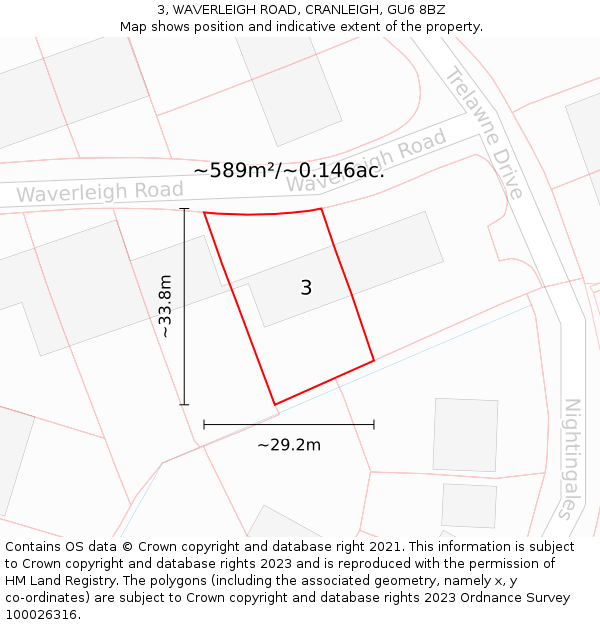 3, WAVERLEIGH ROAD, CRANLEIGH, GU6 8BZ: Plot and title map