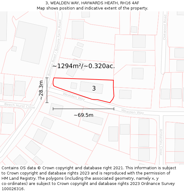 3, WEALDEN WAY, HAYWARDS HEATH, RH16 4AF: Plot and title map