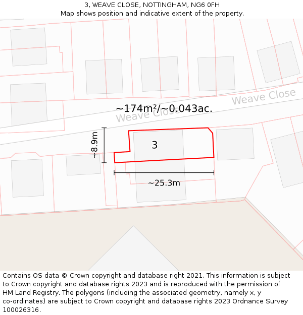 3, WEAVE CLOSE, NOTTINGHAM, NG6 0FH: Plot and title map