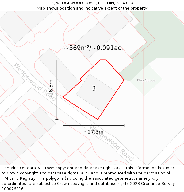 3, WEDGEWOOD ROAD, HITCHIN, SG4 0EX: Plot and title map