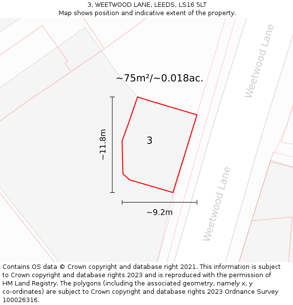 3, WEETWOOD LANE, LEEDS, LS16 5LT: Plot and title map