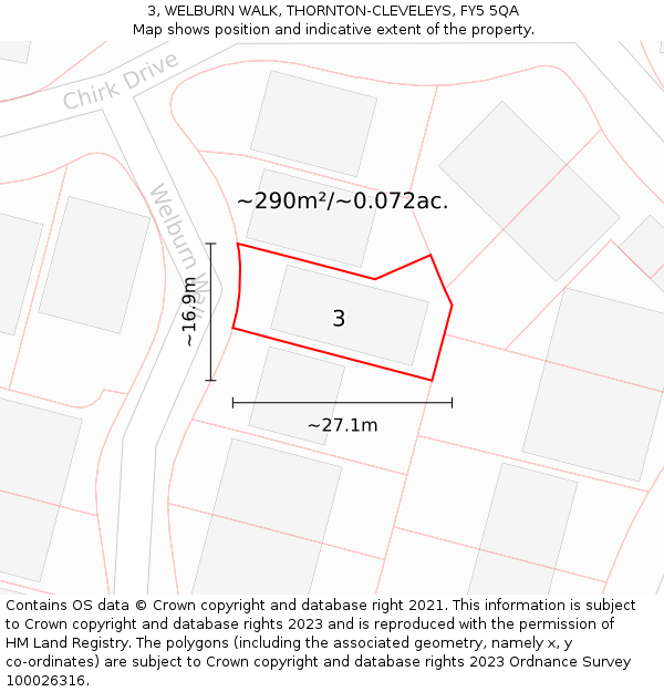 3, WELBURN WALK, THORNTON-CLEVELEYS, FY5 5QA: Plot and title map