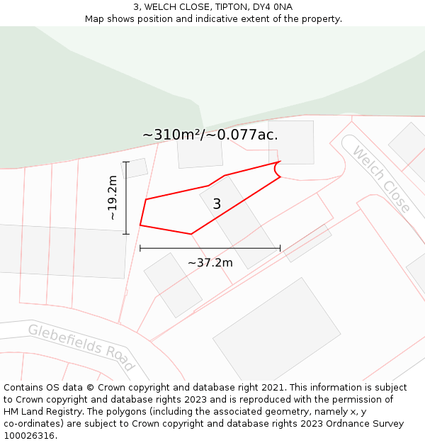3, WELCH CLOSE, TIPTON, DY4 0NA: Plot and title map