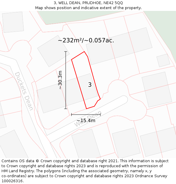 3, WELL DEAN, PRUDHOE, NE42 5QQ: Plot and title map