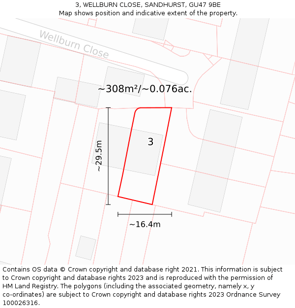 3, WELLBURN CLOSE, SANDHURST, GU47 9BE: Plot and title map