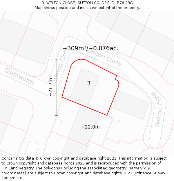 3, WELTON CLOSE, SUTTON COLDFIELD, B76 2RG: Plot and title map