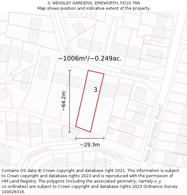 3, WENSLEY GARDENS, EMSWORTH, PO10 7RA: Plot and title map