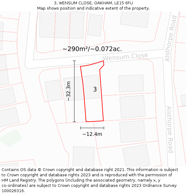 3, WENSUM CLOSE, OAKHAM, LE15 6FU: Plot and title map