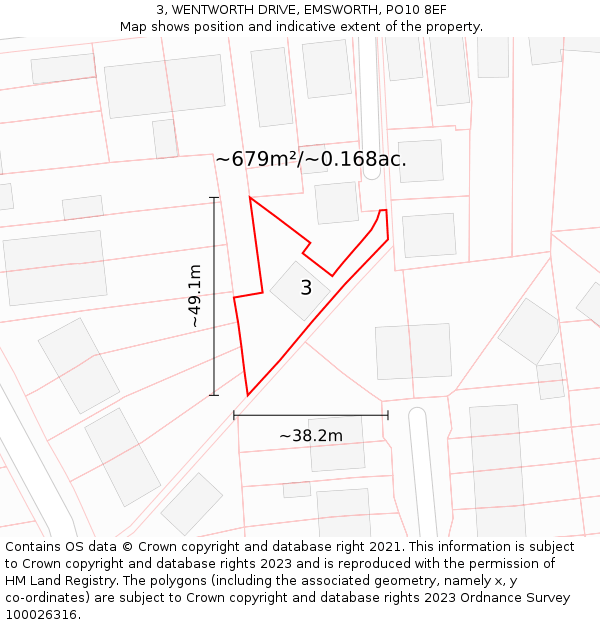 3, WENTWORTH DRIVE, EMSWORTH, PO10 8EF: Plot and title map