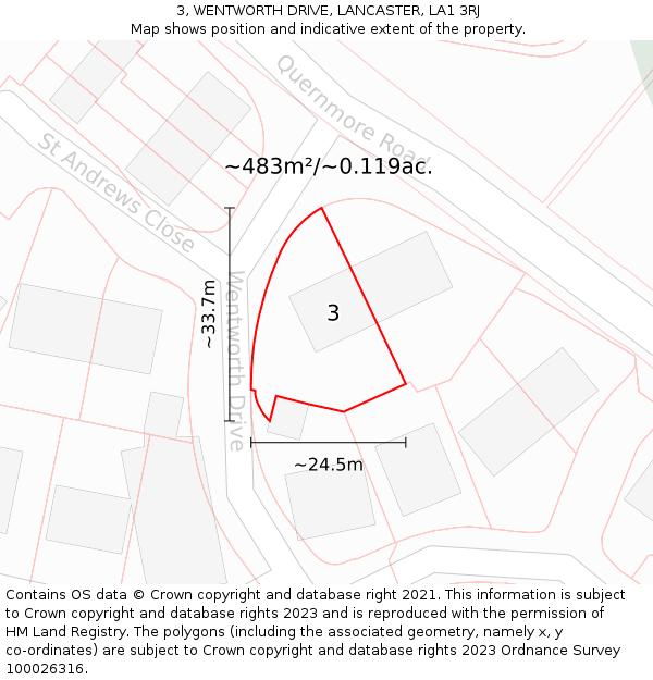 3, WENTWORTH DRIVE, LANCASTER, LA1 3RJ: Plot and title map