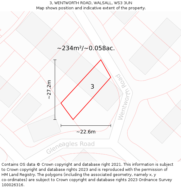 3, WENTWORTH ROAD, WALSALL, WS3 3UN: Plot and title map