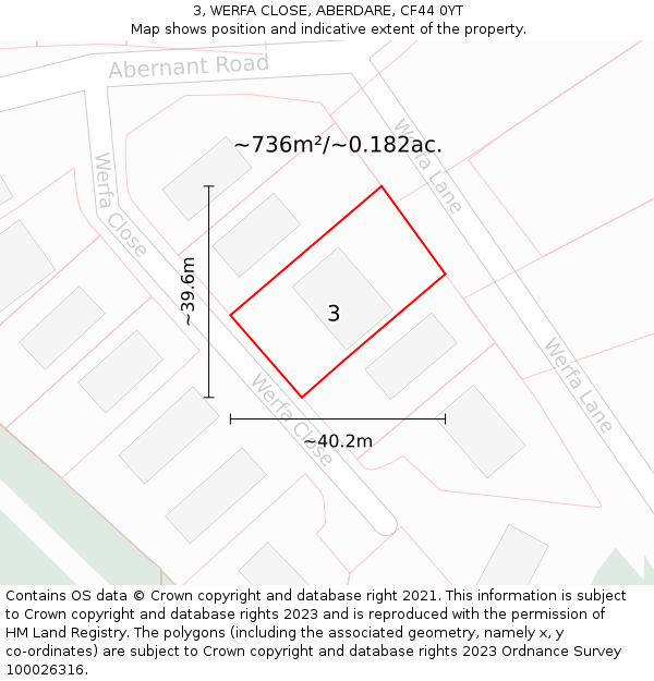 3, WERFA CLOSE, ABERDARE, CF44 0YT: Plot and title map