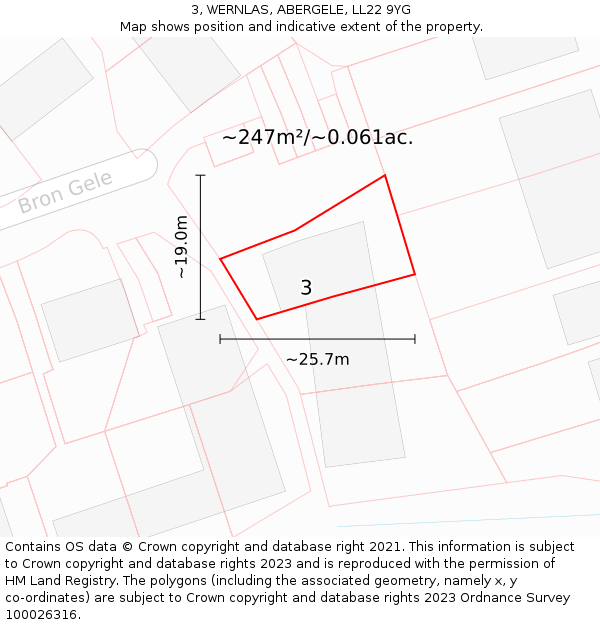 3, WERNLAS, ABERGELE, LL22 9YG: Plot and title map