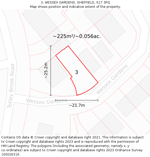 3, WESSEX GARDENS, SHEFFIELD, S17 3PQ: Plot and title map