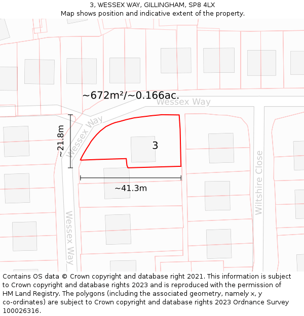 3, WESSEX WAY, GILLINGHAM, SP8 4LX: Plot and title map