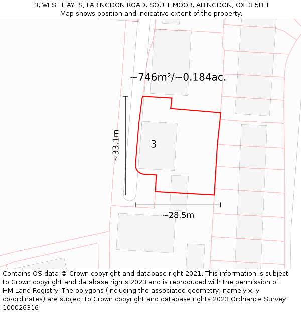 3, WEST HAYES, FARINGDON ROAD, SOUTHMOOR, ABINGDON, OX13 5BH: Plot and title map