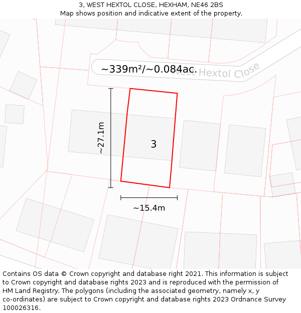 3, WEST HEXTOL CLOSE, HEXHAM, NE46 2BS: Plot and title map