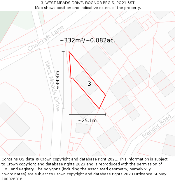 3, WEST MEADS DRIVE, BOGNOR REGIS, PO21 5ST: Plot and title map