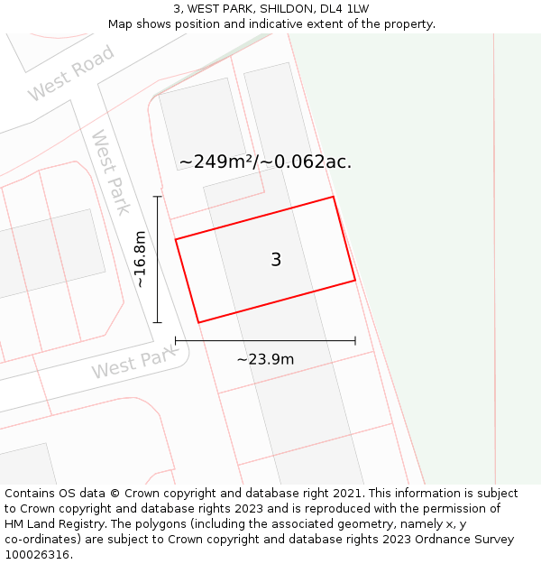 3, WEST PARK, SHILDON, DL4 1LW: Plot and title map