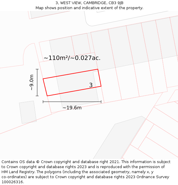 3, WEST VIEW, CAMBRIDGE, CB3 9JB: Plot and title map