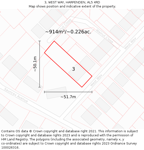 3, WEST WAY, HARPENDEN, AL5 4RD: Plot and title map