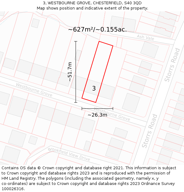 3, WESTBOURNE GROVE, CHESTERFIELD, S40 3QD: Plot and title map