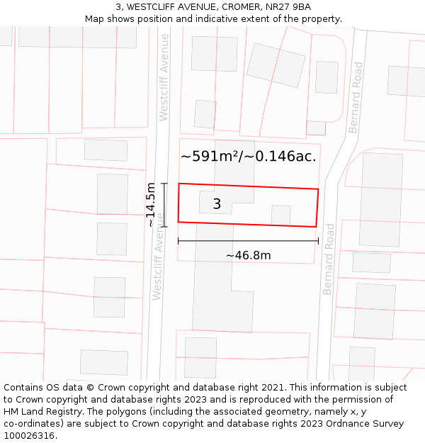 3, WESTCLIFF AVENUE, CROMER, NR27 9BA: Plot and title map