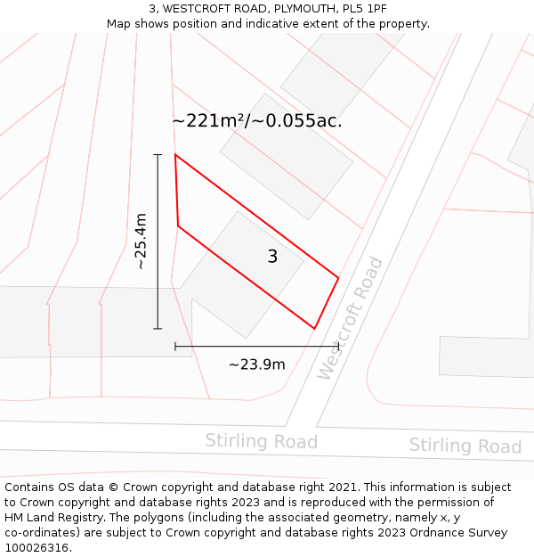 3, WESTCROFT ROAD, PLYMOUTH, PL5 1PF: Plot and title map