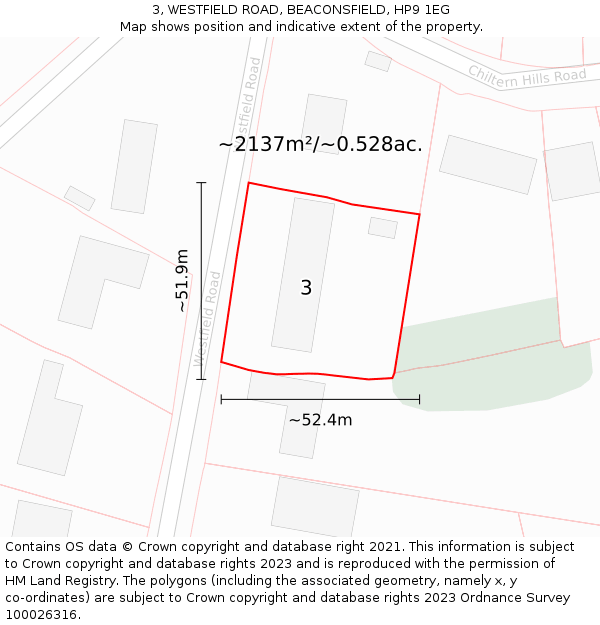 3, WESTFIELD ROAD, BEACONSFIELD, HP9 1EG: Plot and title map