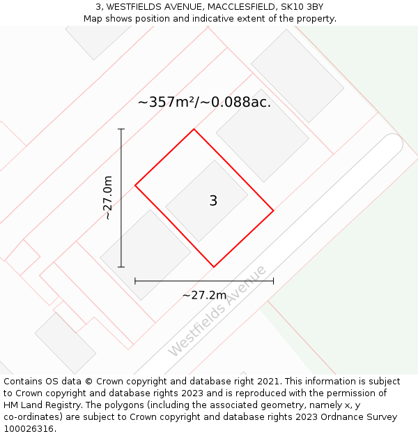 3, WESTFIELDS AVENUE, MACCLESFIELD, SK10 3BY: Plot and title map