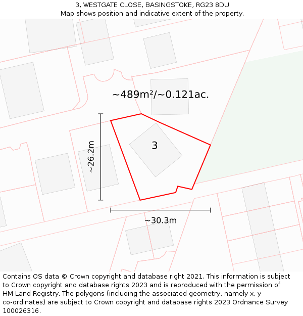 3, WESTGATE CLOSE, BASINGSTOKE, RG23 8DU: Plot and title map