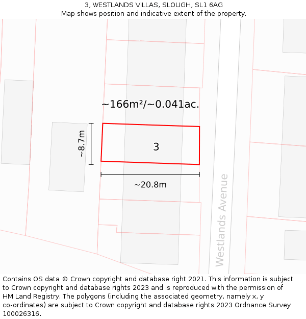 3, WESTLANDS VILLAS, SLOUGH, SL1 6AG: Plot and title map