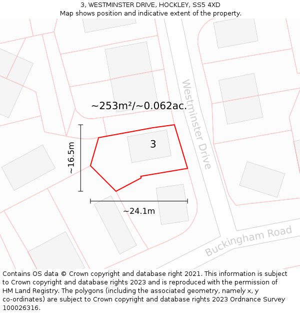 3, WESTMINSTER DRIVE, HOCKLEY, SS5 4XD: Plot and title map