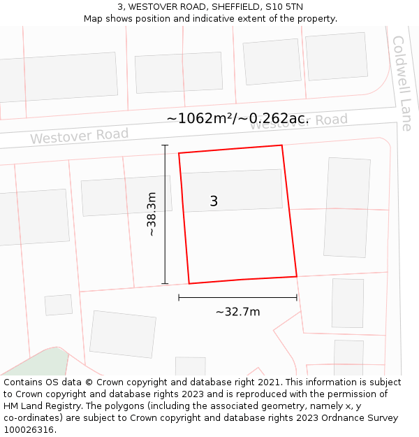 3, WESTOVER ROAD, SHEFFIELD, S10 5TN: Plot and title map