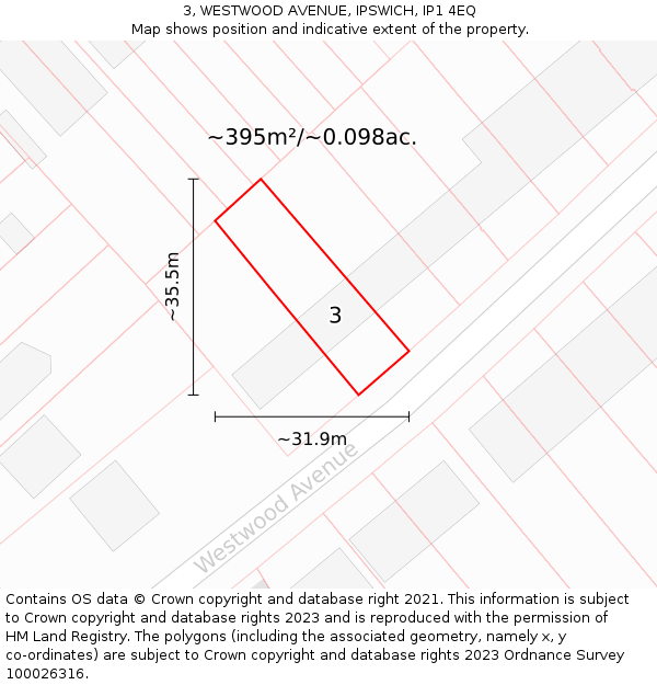 3, WESTWOOD AVENUE, IPSWICH, IP1 4EQ: Plot and title map