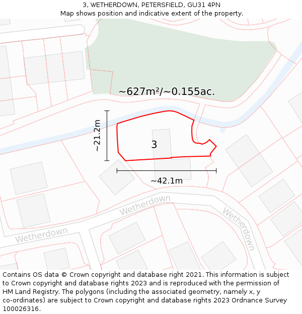 3, WETHERDOWN, PETERSFIELD, GU31 4PN: Plot and title map