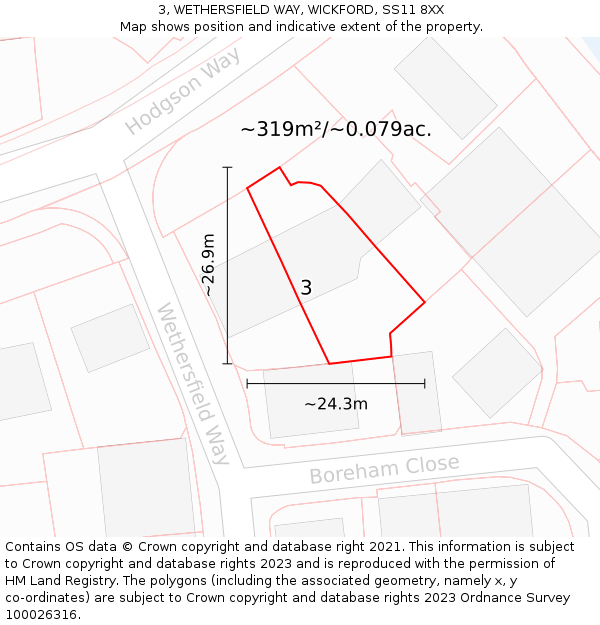 3, WETHERSFIELD WAY, WICKFORD, SS11 8XX: Plot and title map