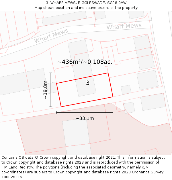 3, WHARF MEWS, BIGGLESWADE, SG18 0AW: Plot and title map