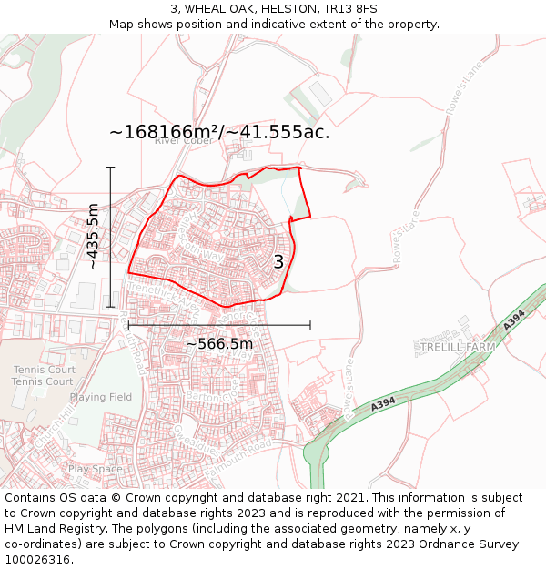 3, WHEAL OAK, HELSTON, TR13 8FS: Plot and title map