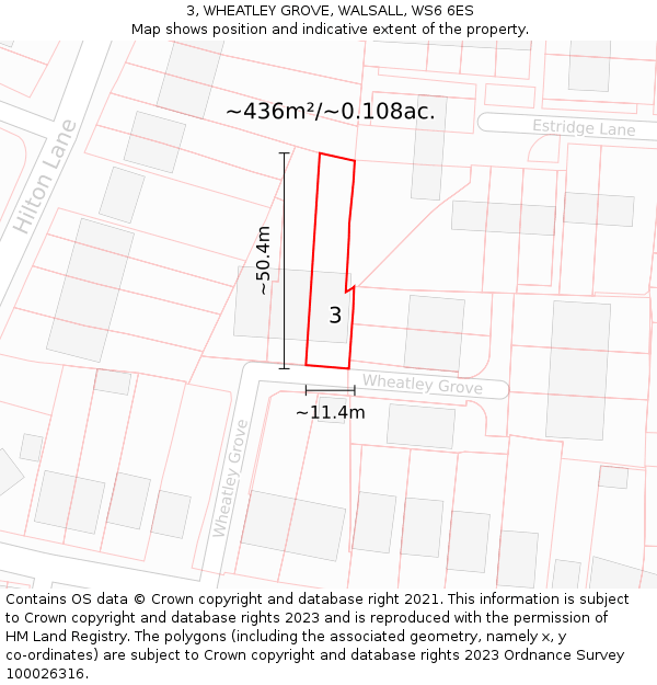 3, WHEATLEY GROVE, WALSALL, WS6 6ES: Plot and title map