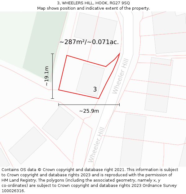 3, WHEELERS HILL, HOOK, RG27 9SQ: Plot and title map